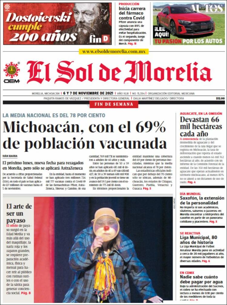Portada de El Sol de Morelia (México)