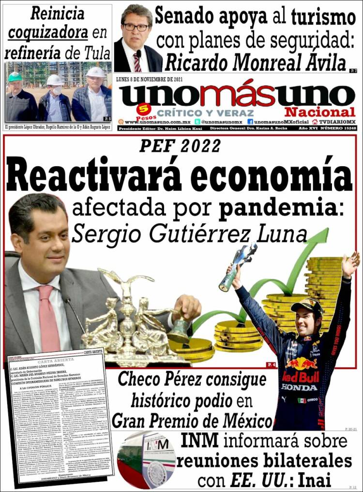 Portada de unomásuno (México)
