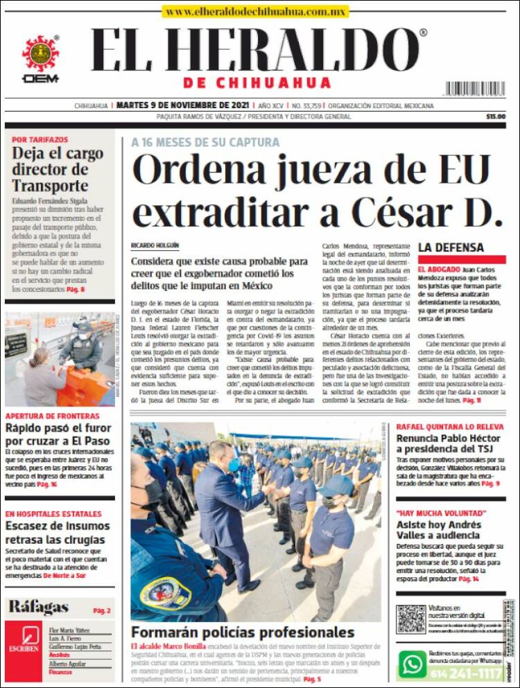 Portada de El Heraldo de Chihuahua (México)