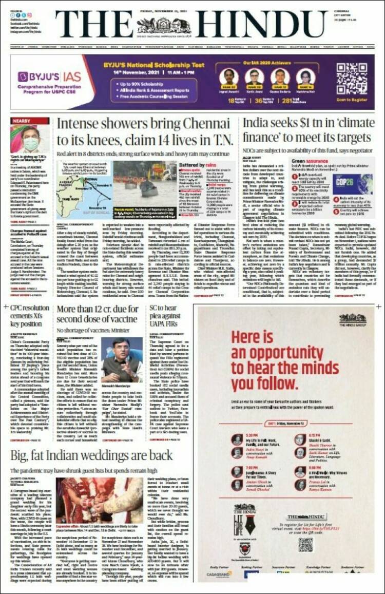 Portada de The Hindu (India)