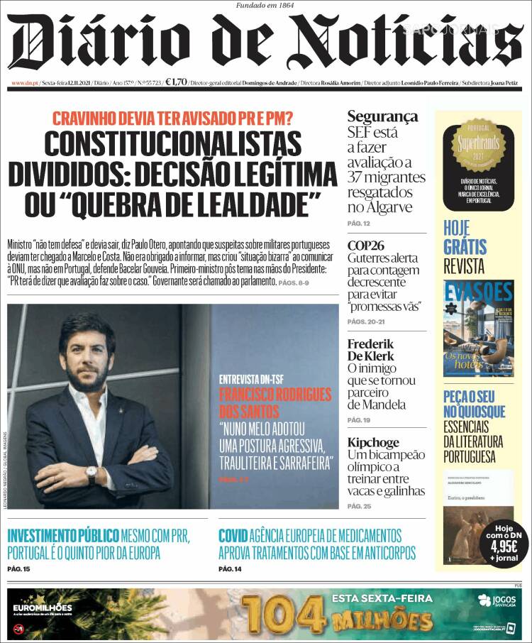 Portada de Diário de Noticias (Portugal)