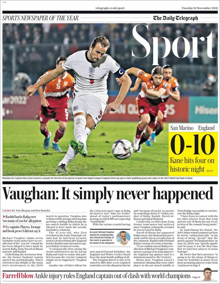 Portada de Telegraph Sport (United Kingdom)