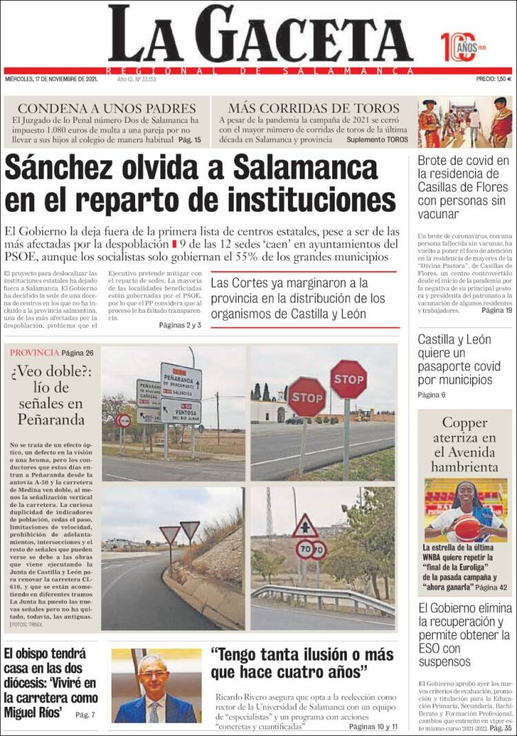 Portada de La Gaceta de Salamanca (España)