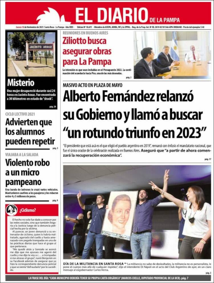 Portada de Diario de La Pampa (Argentina)