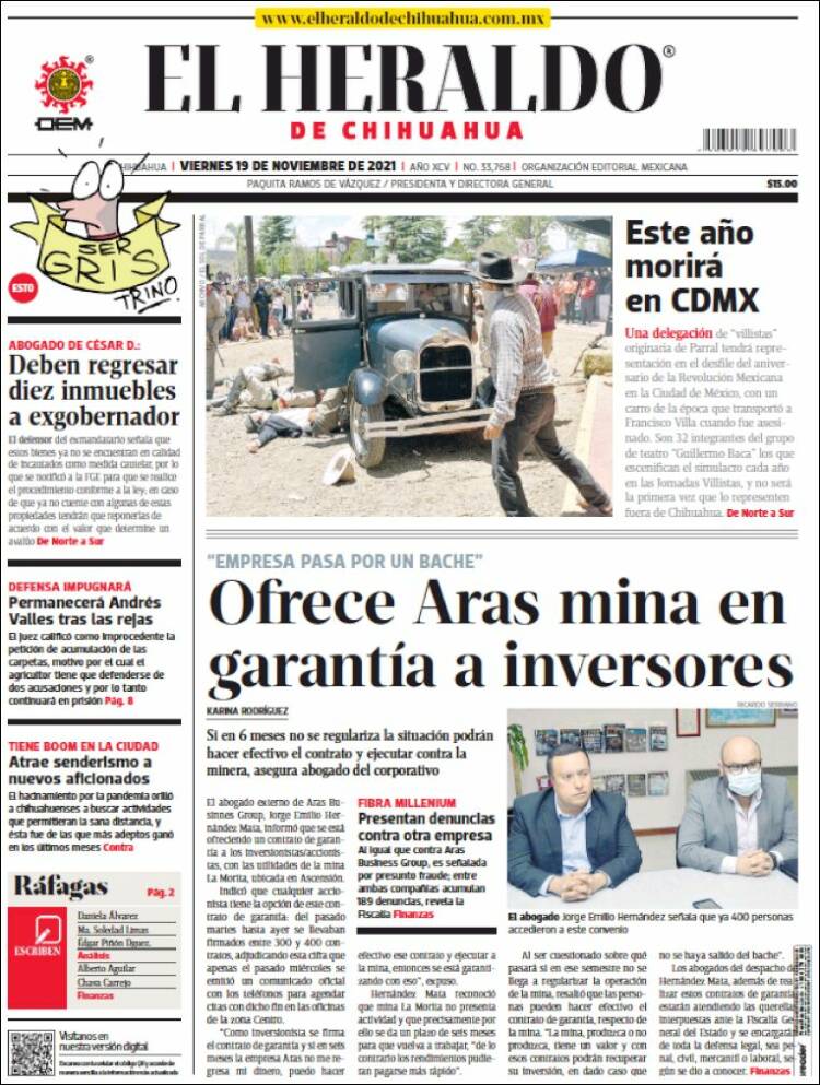 Portada de El Heraldo de Chihuahua (México)
