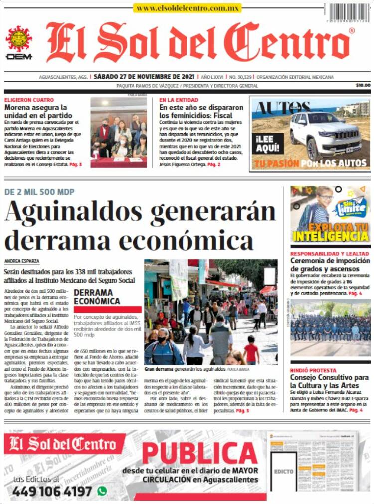 Portada de El Sol del Centro (México)