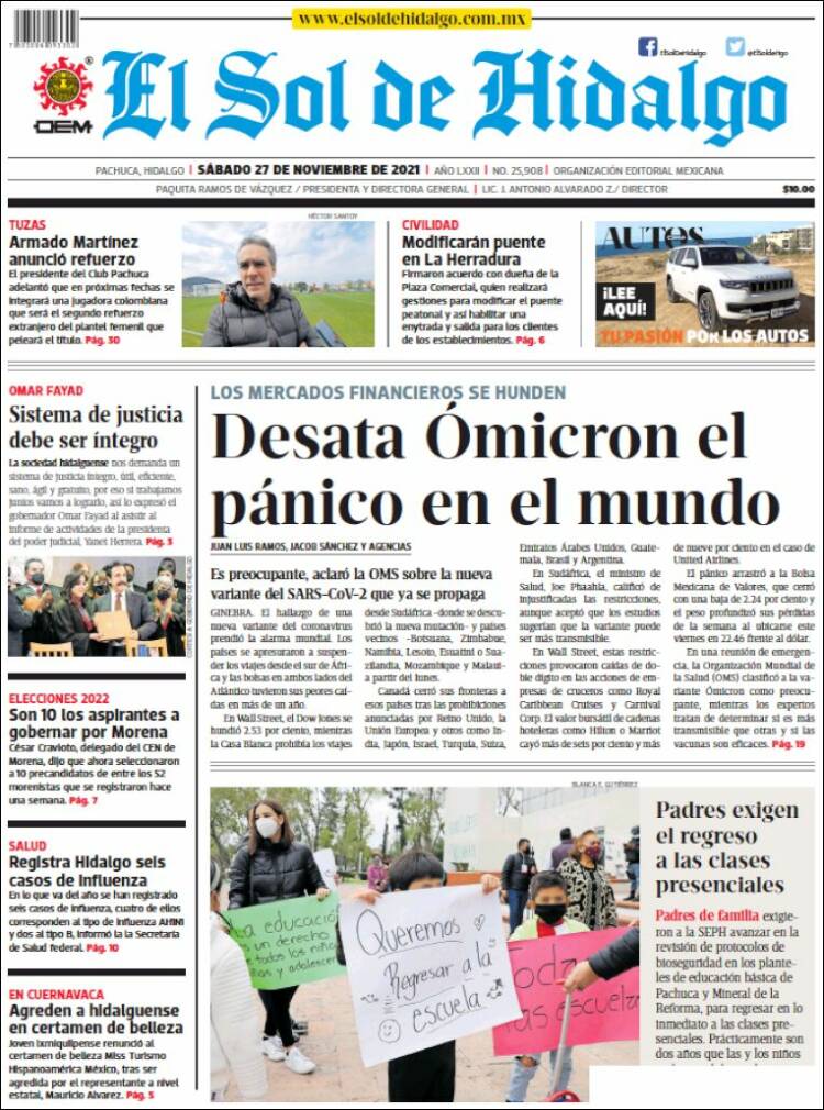 Portada de El Sol de Hidalgo (México)