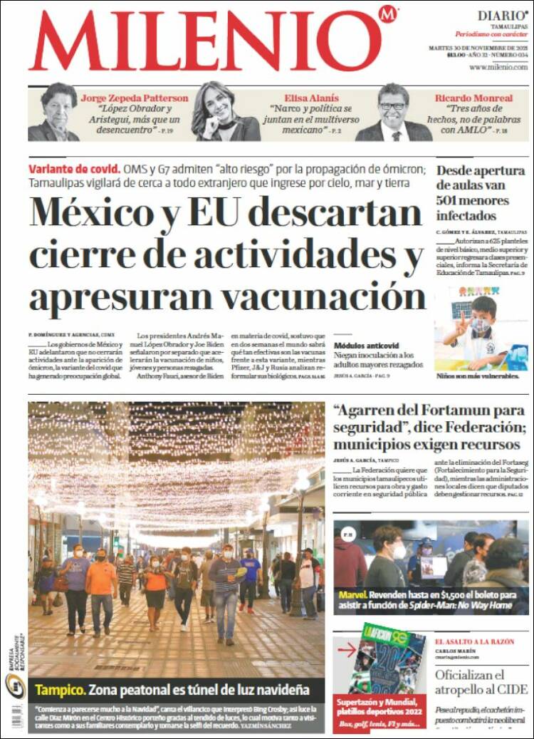Portada de Milenio - Tamaulipas (México)