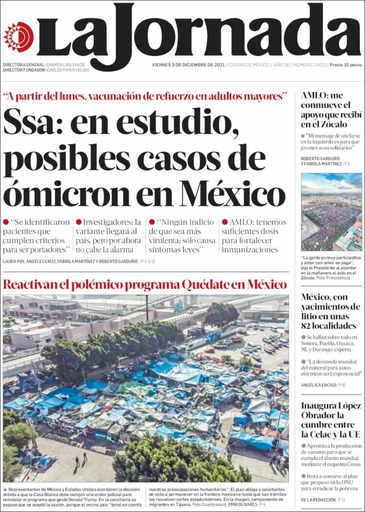 Portada de La Jornada (México)