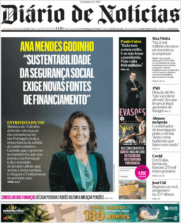 Portada de Diário de Noticias (Portugal)