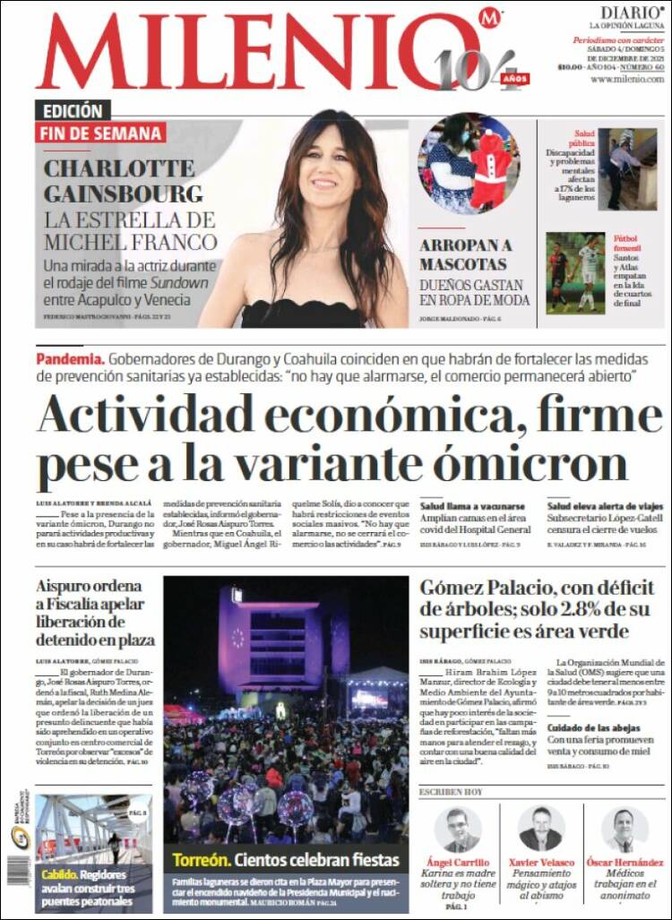 Portada de Milenio - Laguna (Mexique)