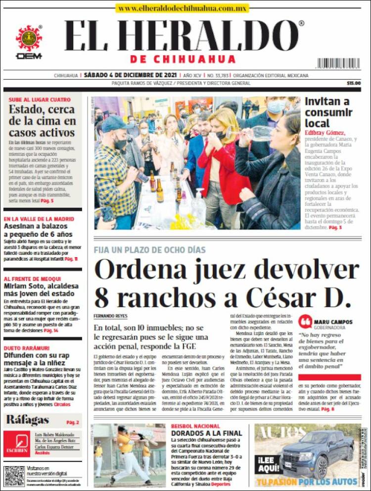 Portada de El Heraldo de Chihuahua (México)