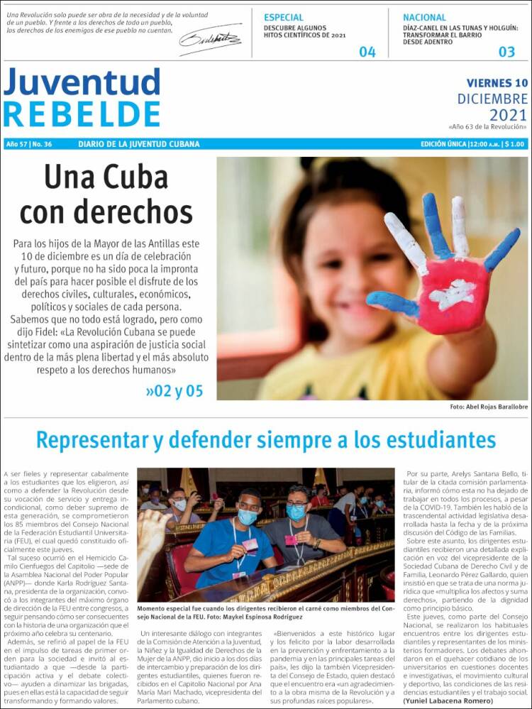 Portada de Juventud Rebelde (Cuba)