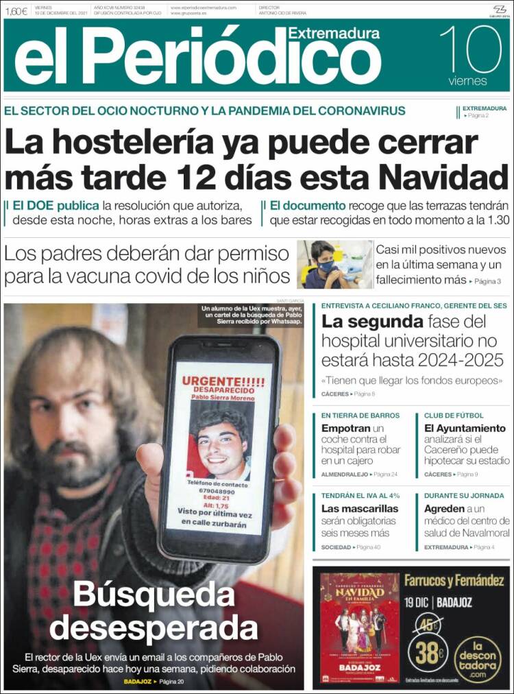 Portada de El Periódico de Extremadura (España)