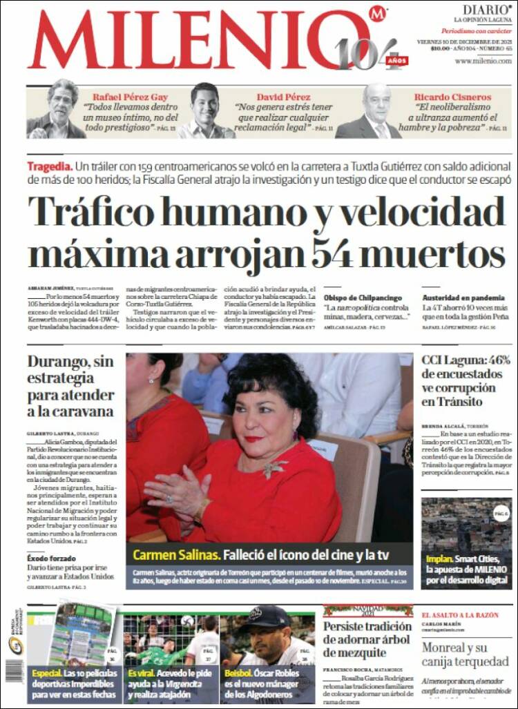 Portada de Milenio - Laguna (México)