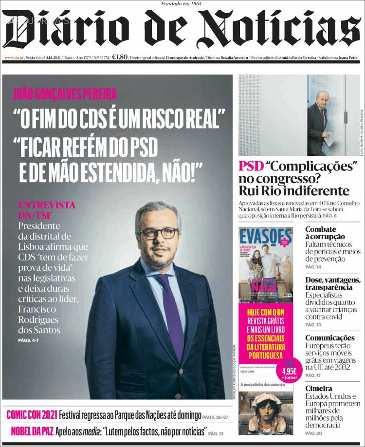 Portada de Diário de Noticias (Portugal)