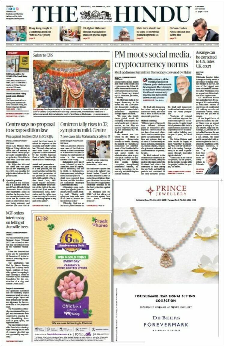 Portada de The Hindu (India)
