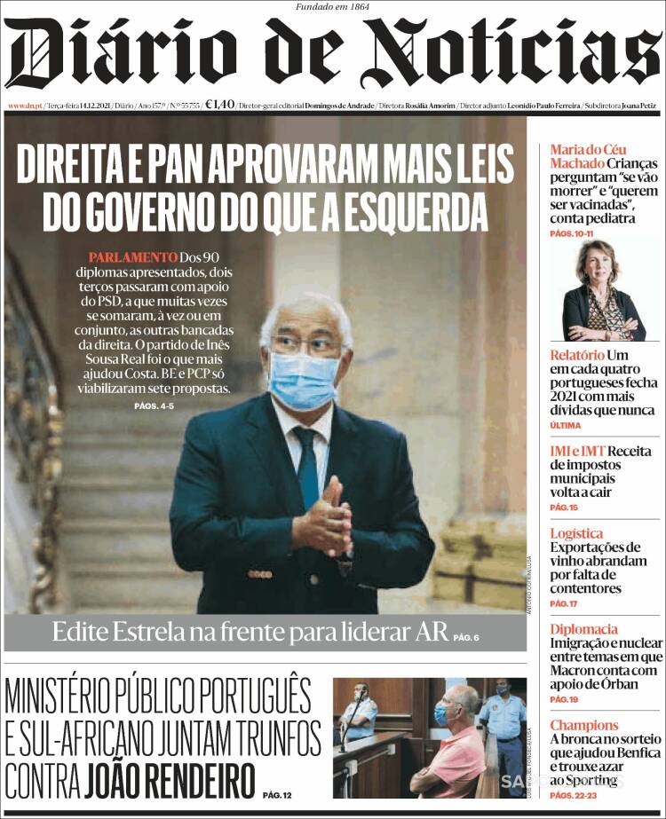 Portada de Diário de Noticias (Portugal)