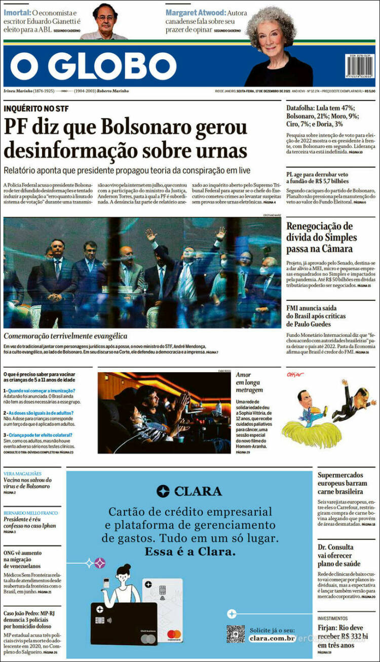 Portada de O Globo (Brasil)