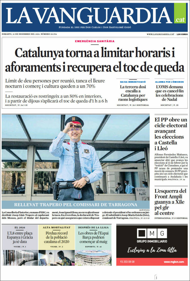 Portada de La Vanguardia (España)