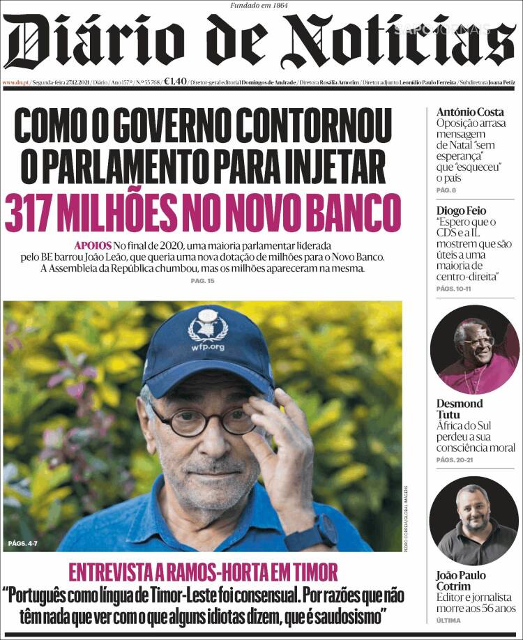 Portada de Diário de Noticias (Portugal)