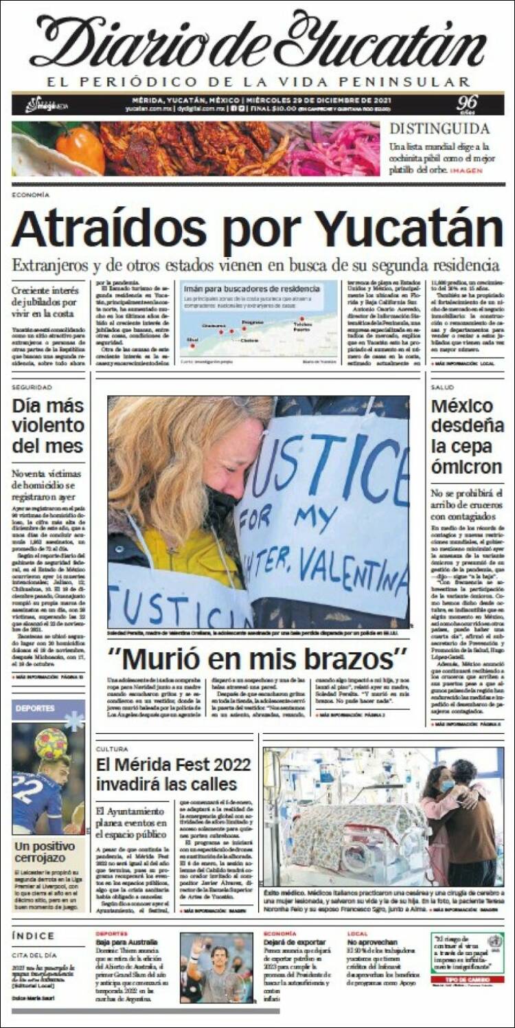 Portada de Diario de Yucatán (México)