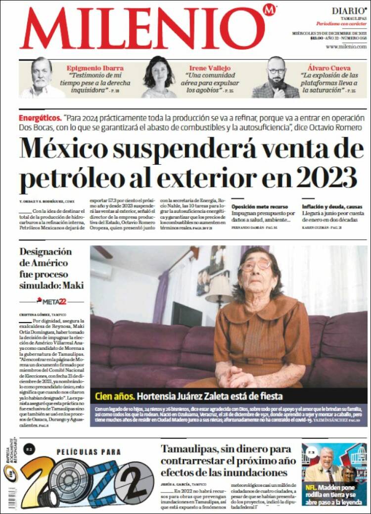 Portada de Milenio - Tamaulipas (México)