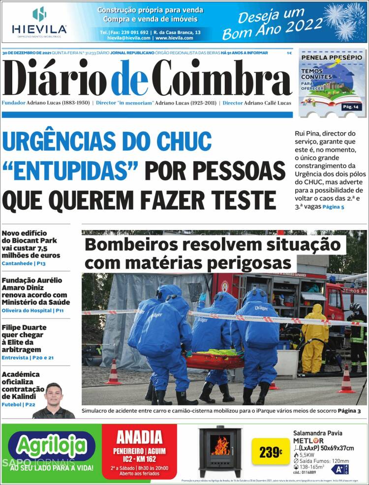 Portada de Diário de Coimbra (Portugal)