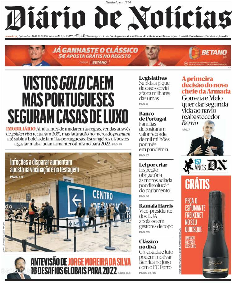 Portada de Diário de Noticias (Portugal)