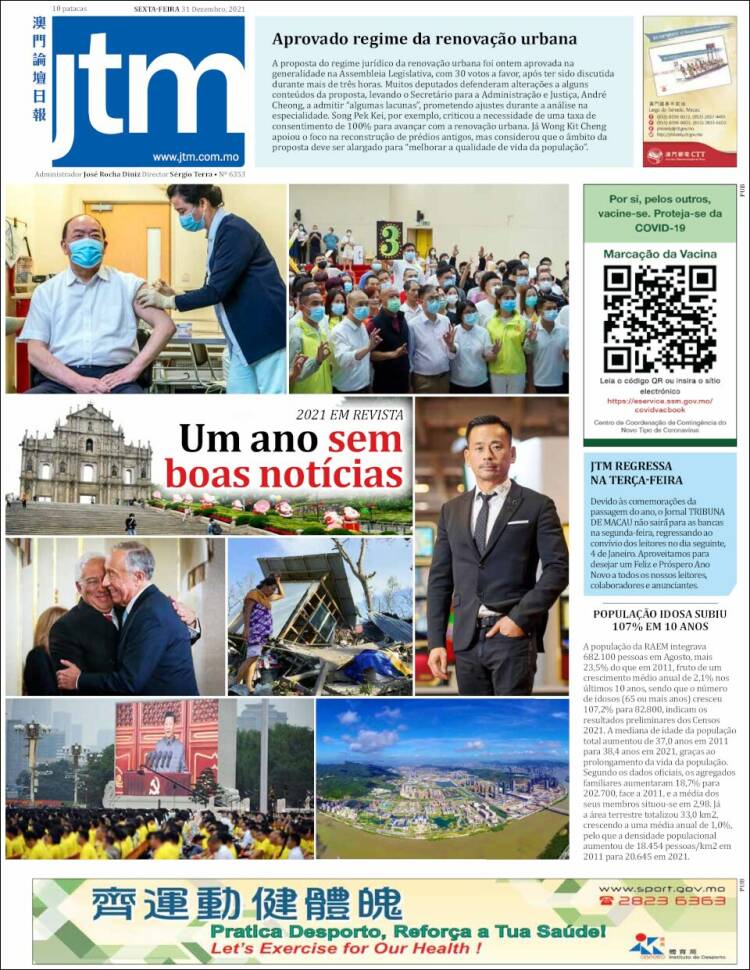 Portada de Jornal Tribuna de Macau (China)