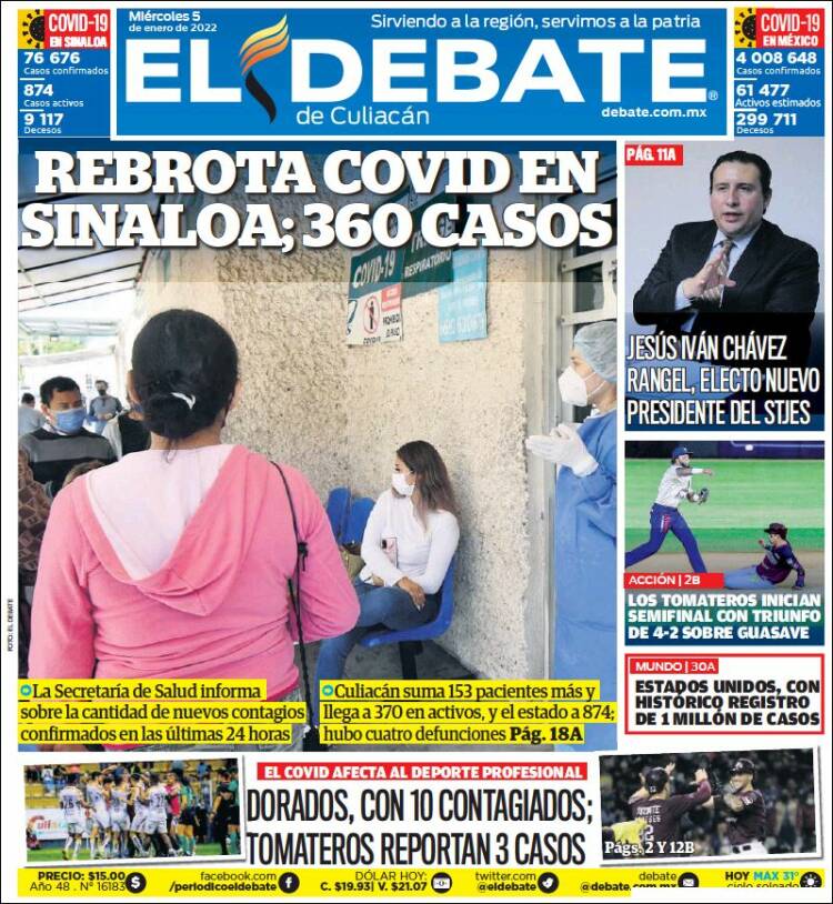 Portada de El Debate de Culiacán (México)