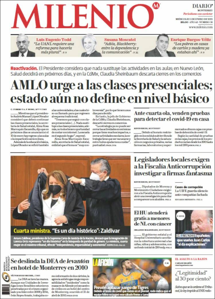 Portada de Milenio de Monterrey (México)