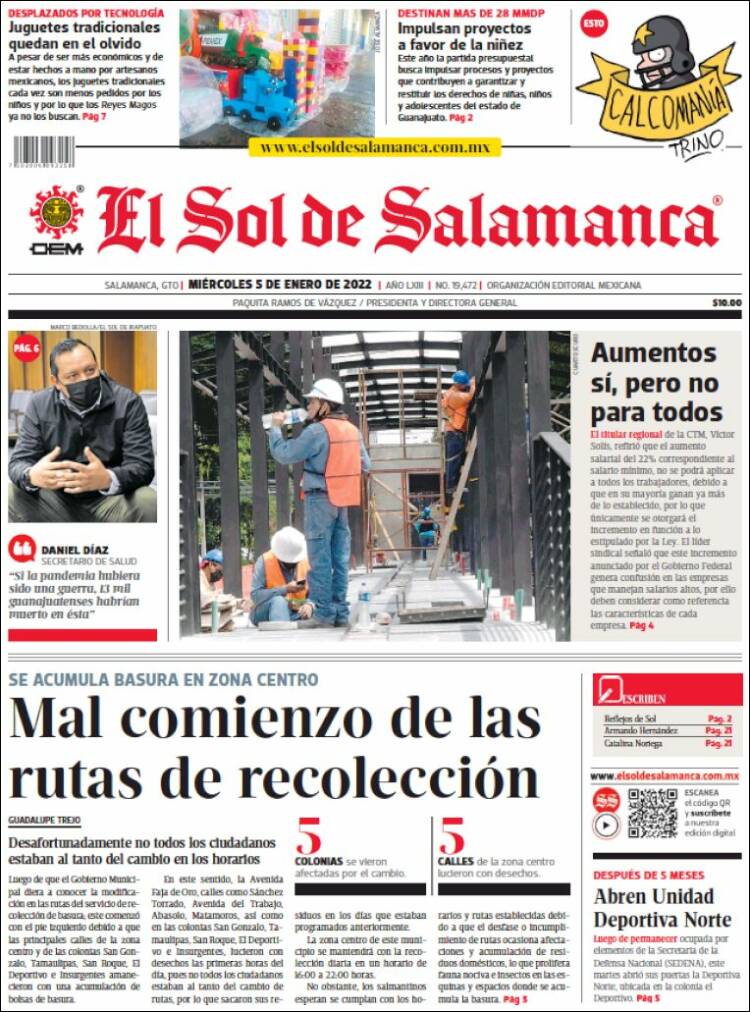 Portada de El Sol de Salamanca (México)