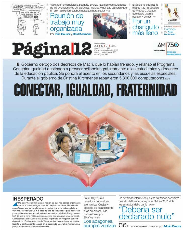 Portada de Página/12 (Argentina)