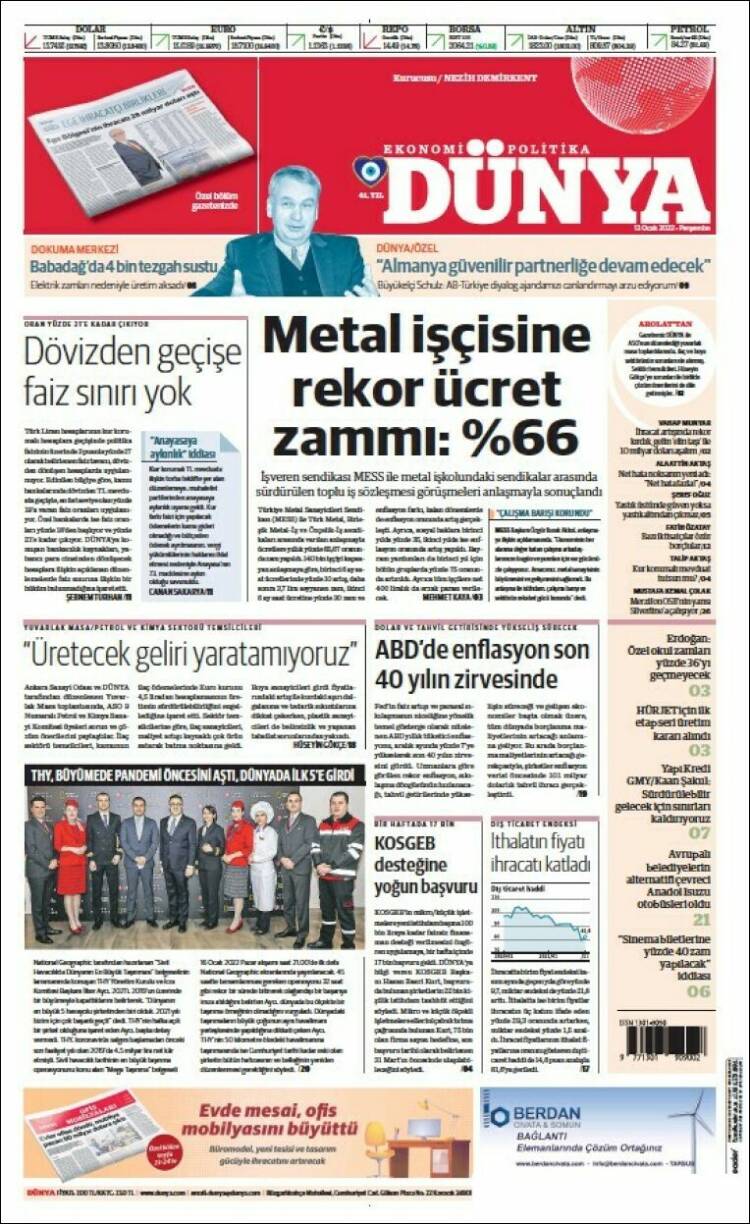 Portada de Dünya (Turquía)