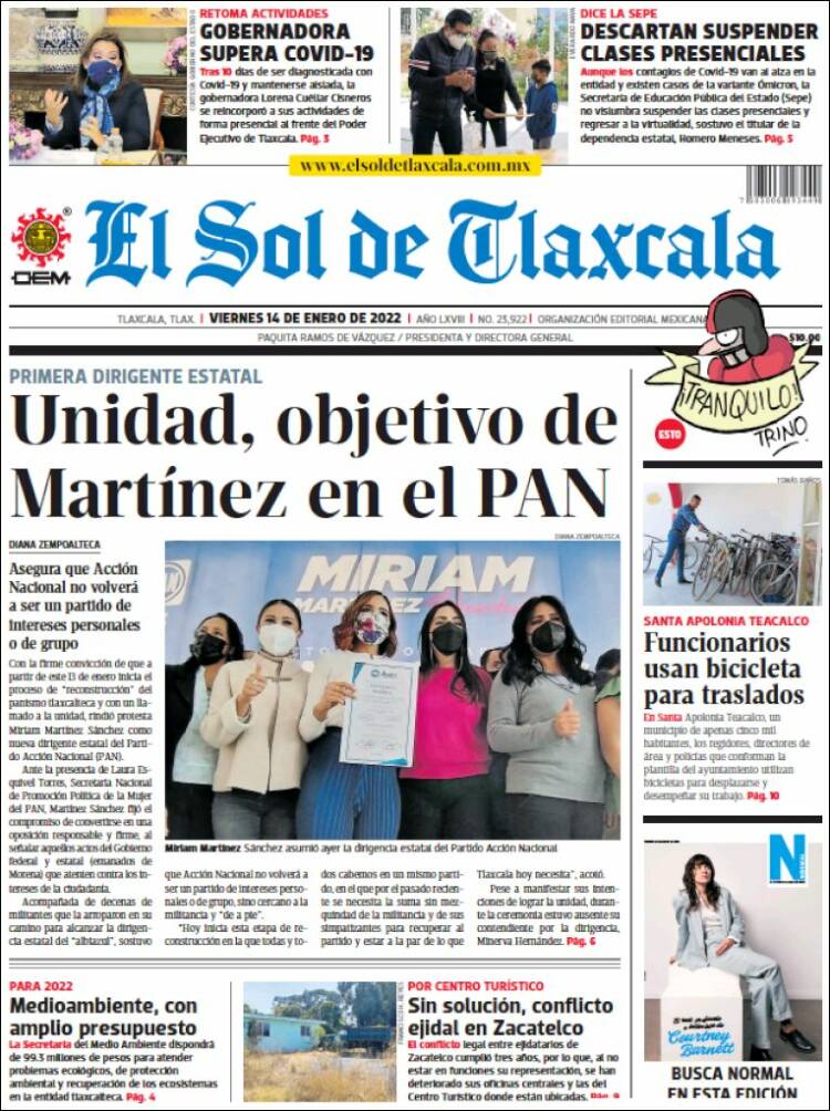 Portada de El Sol de Tlaxcala (México)