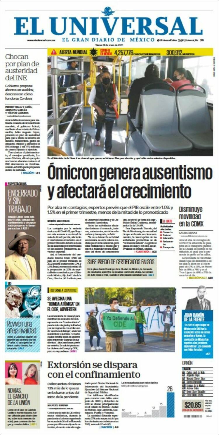 Portada de El Universal (México)