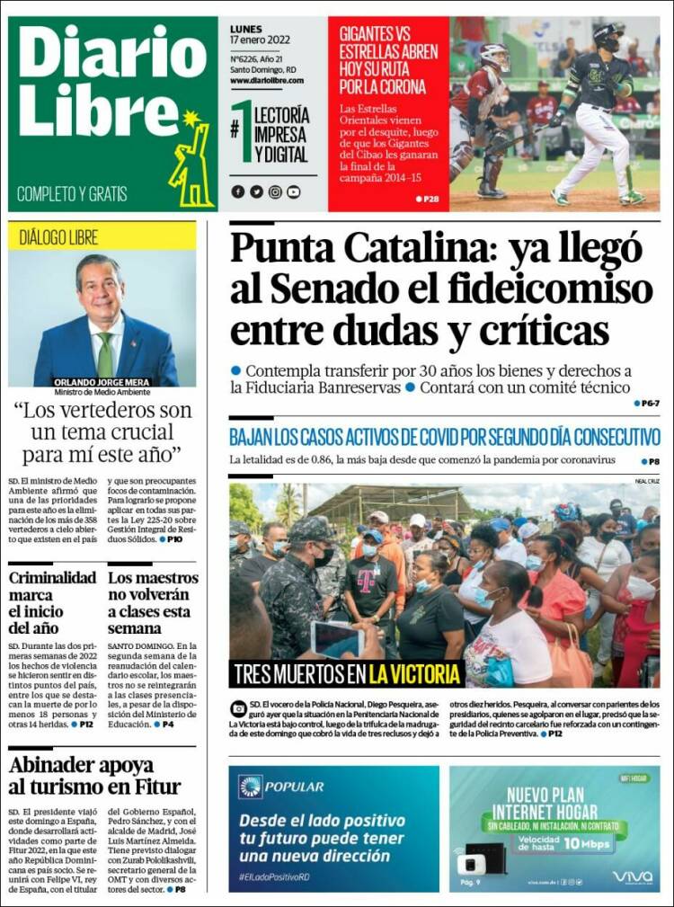 Portada de Diario Libre (R. Dominicana)
