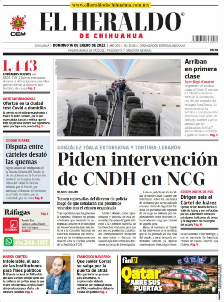 Portada de El Heraldo de Chihuahua (México)