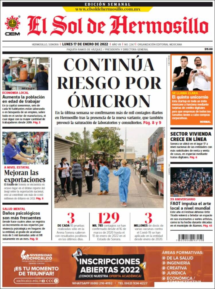 Portada de El Sol de Hermosillo (México)