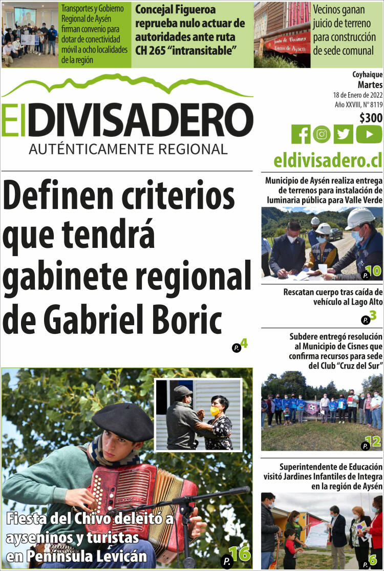 Portada de Diario El Divisadero (Chile)