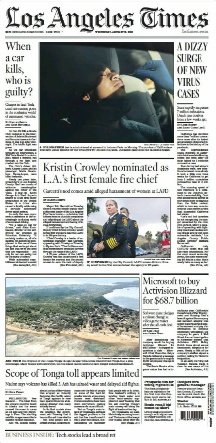 Portada de Los Angeles Times (USA)