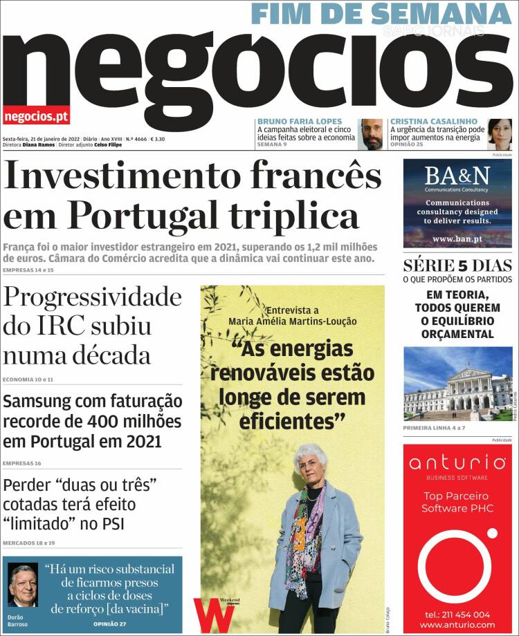 Portada de Jornal de Negócios (Portugal)