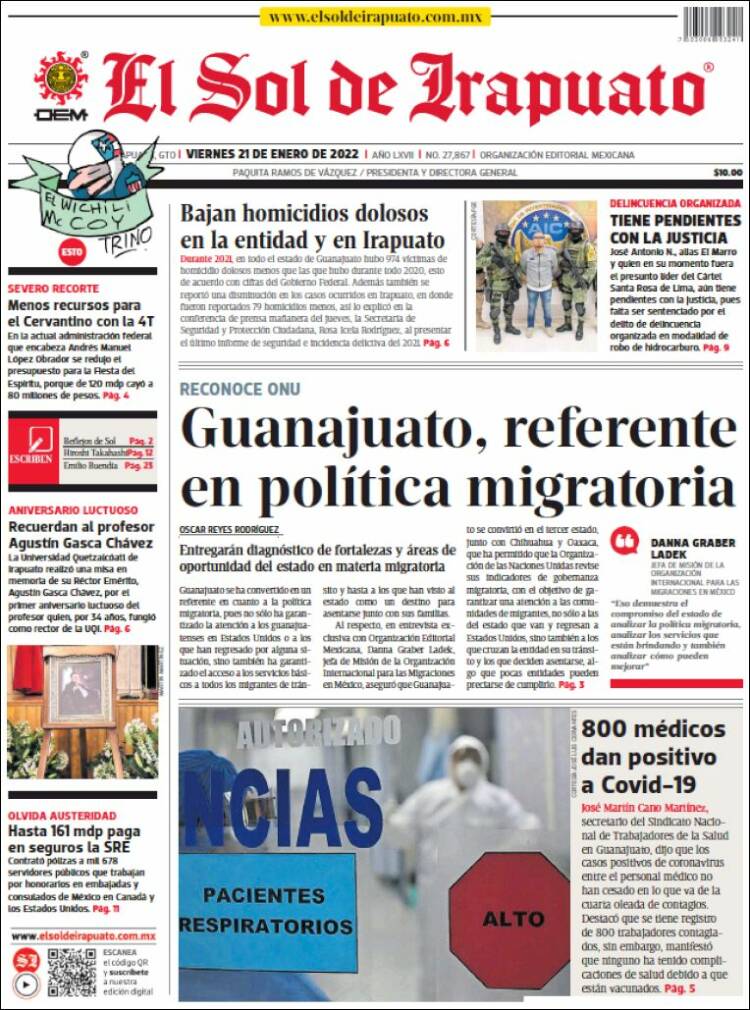 Portada de El Sol de Irapuato (México)