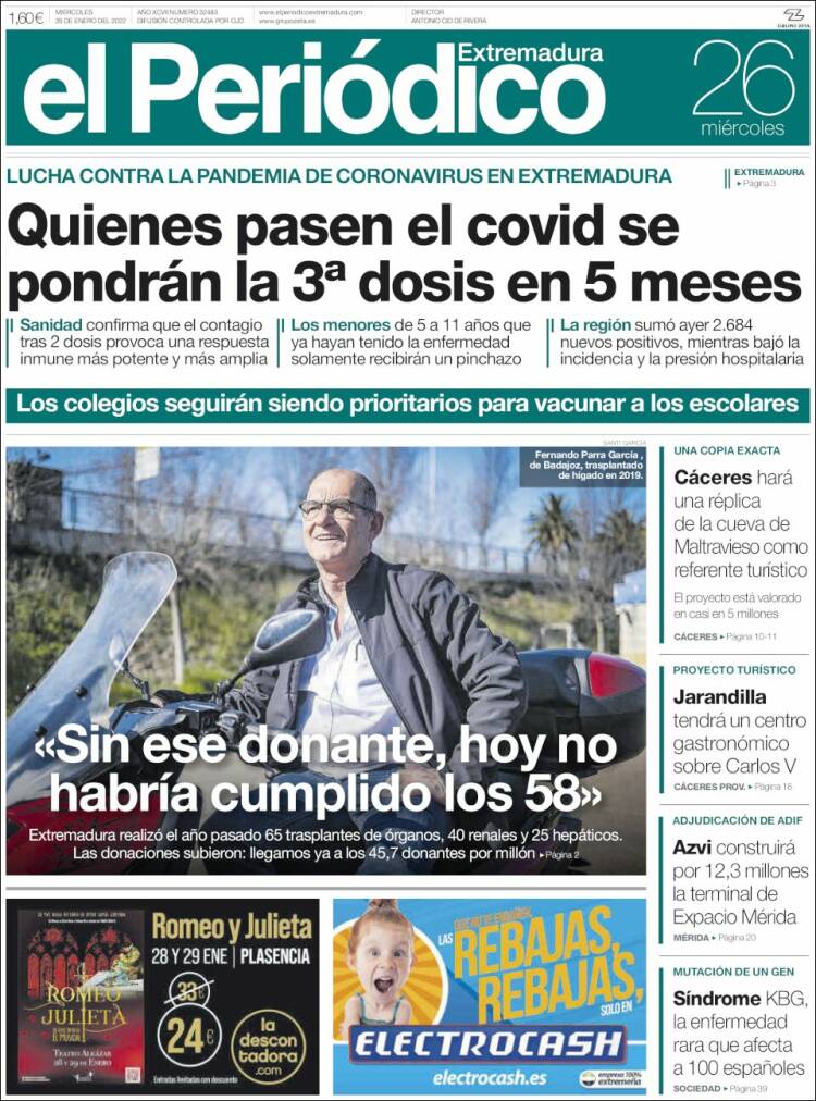 Portada de El Periódico de Extremadura (España)