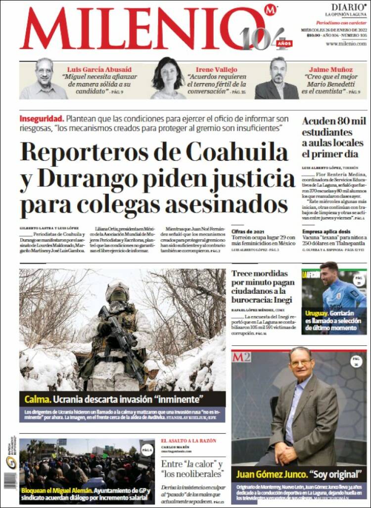 Portada de Milenio - Laguna (México)