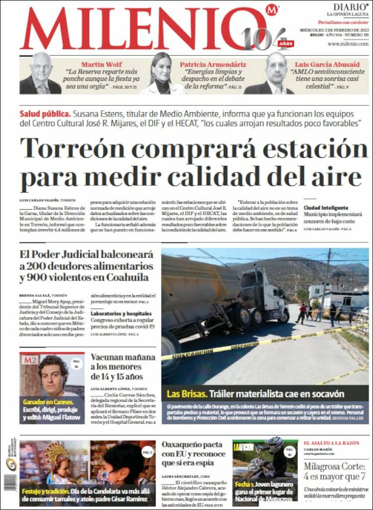 Portada de Milenio - Laguna (México)