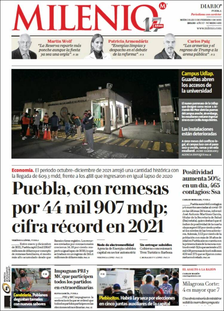 Portada de Milenio de Puebla (México)