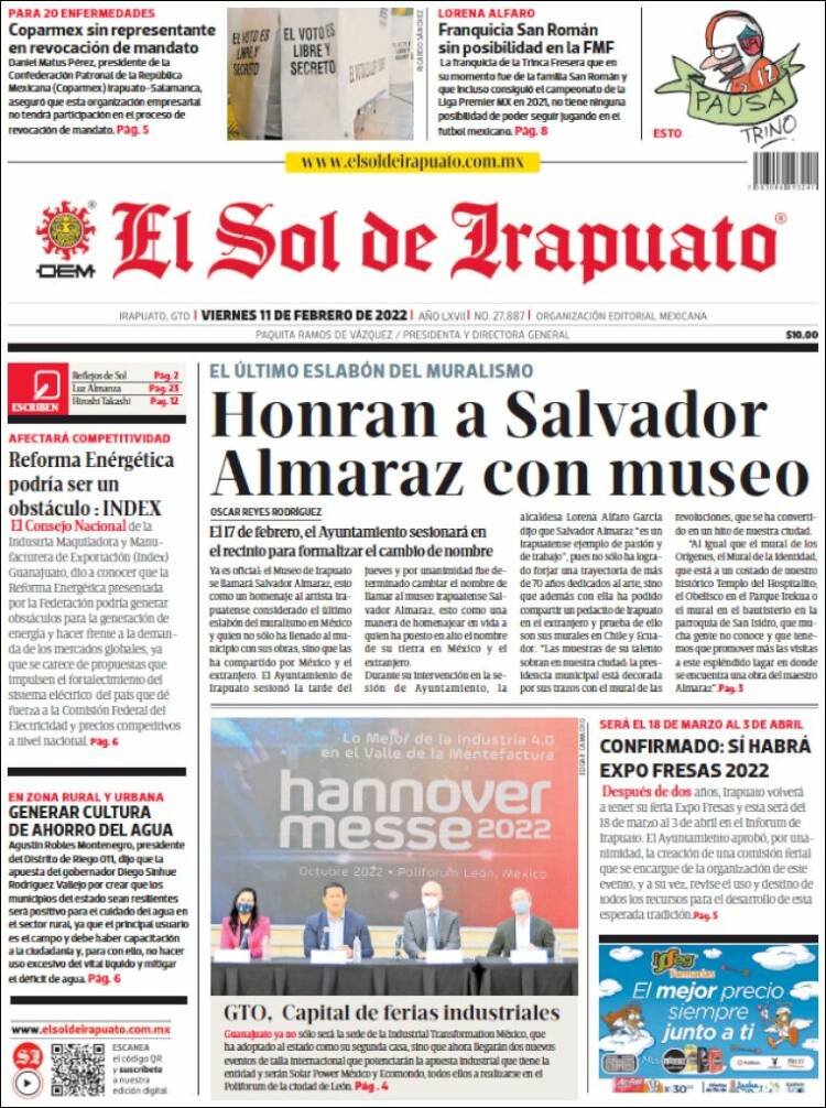 Portada de El Sol de Irapuato (México)