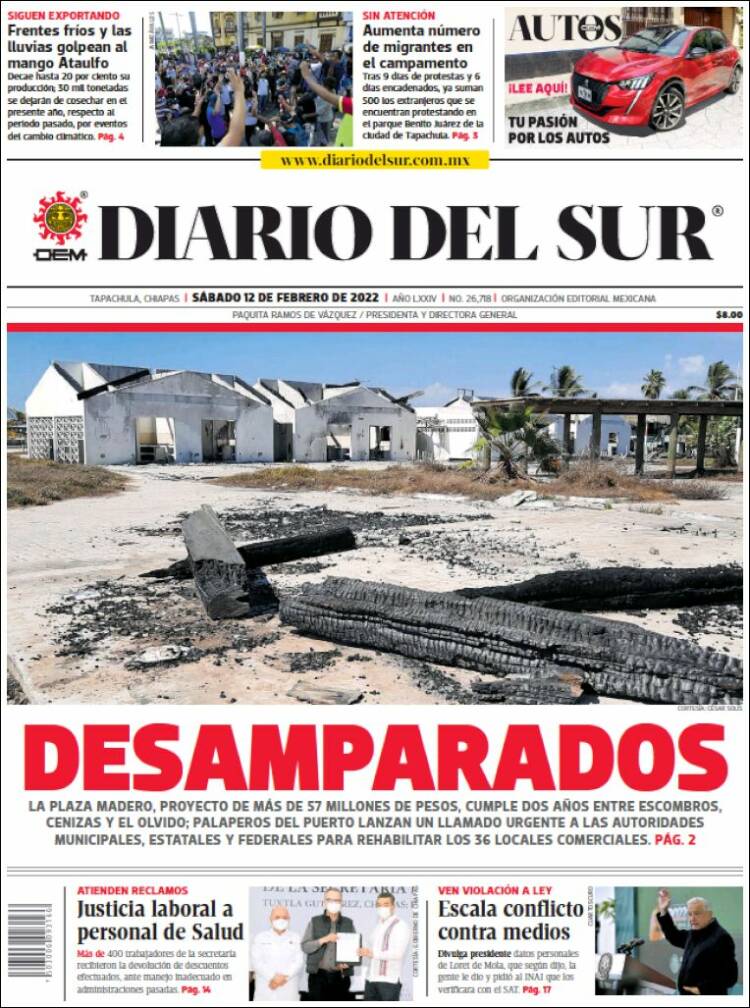 Portada de El Diario del Sur (México)